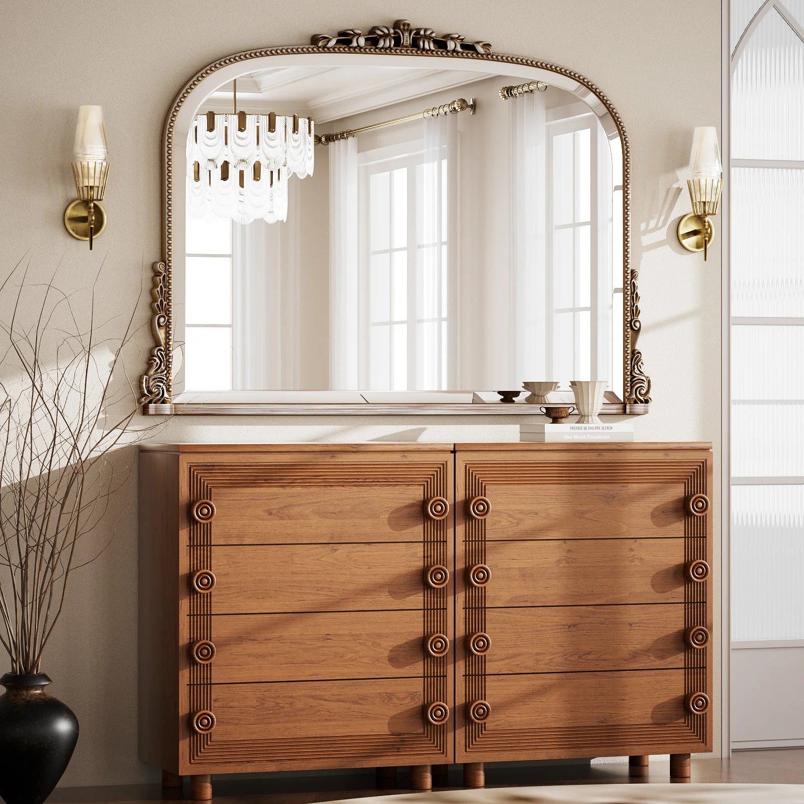BEAUTYPEAK Arched Vanity Mirror Vintage Decor