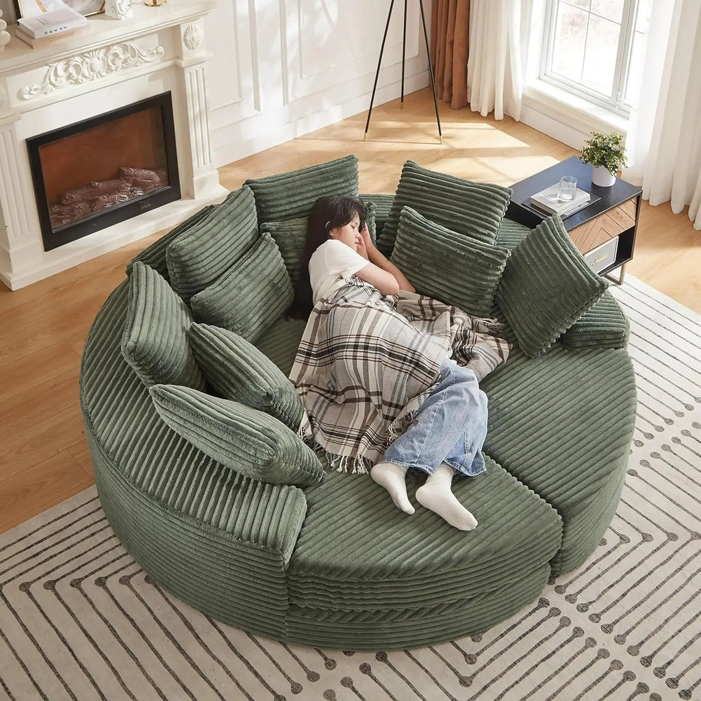 78.5IN Oversized Round Chaise Lounge, Upholstered Corduroy Boneless Sofa