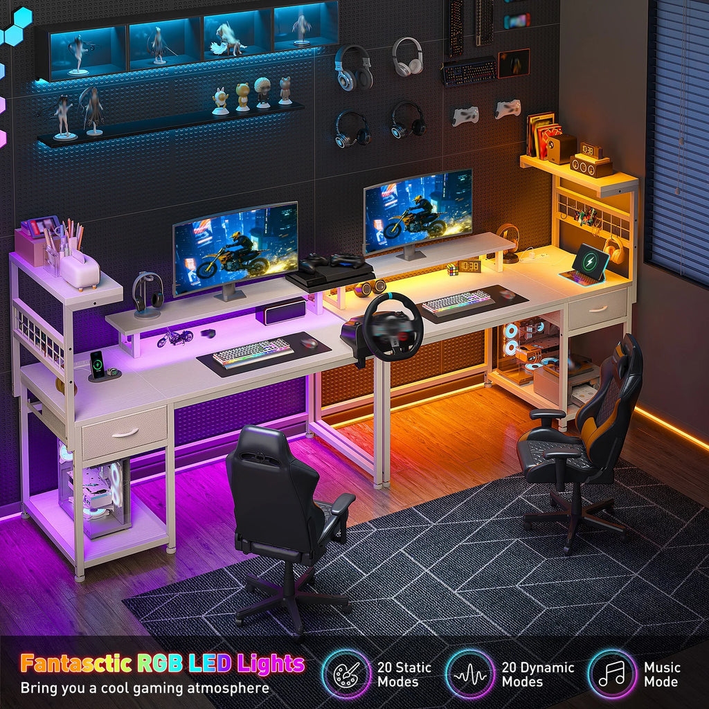 40" Computer Desk, Outlets, RGB LED Lights, Drawer, CPU Shelf