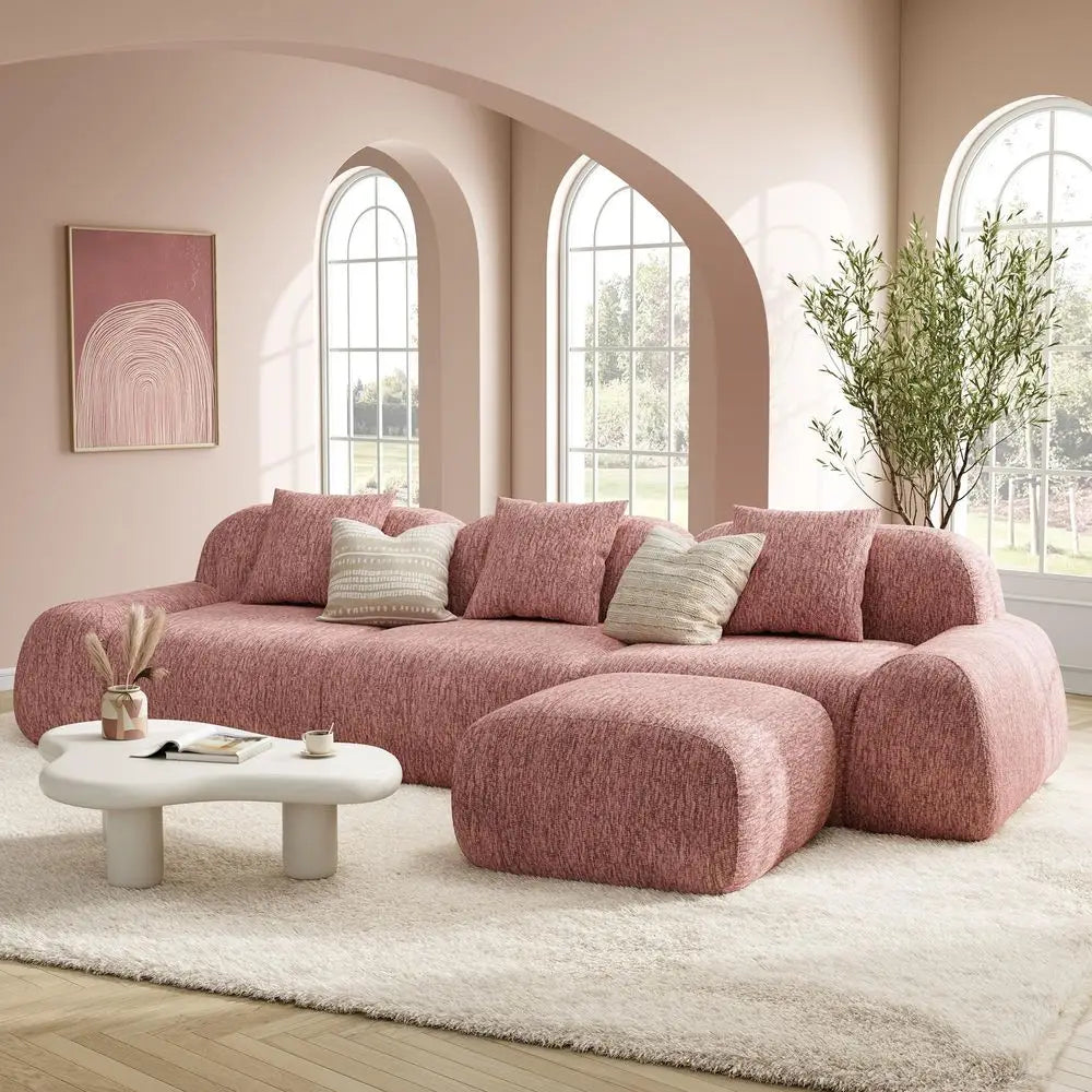 110 L-Shaped  Luxe Chenille Upholstered Boneless Sectional Sofa, Ottoman