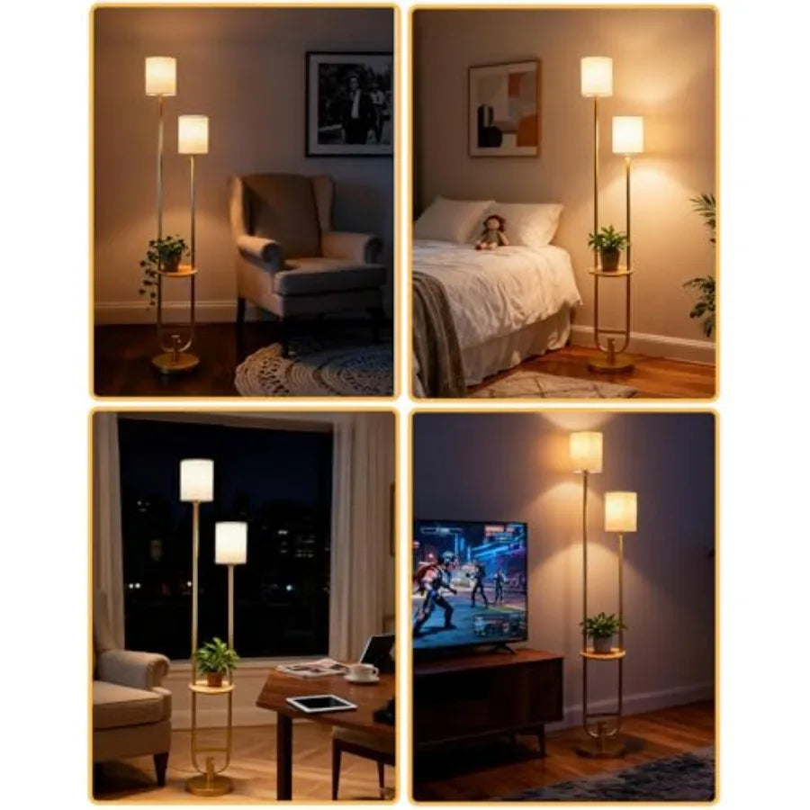 63Inch 2-Light Floor Lamp Dimmable Gold 5Lbs Heavy Base