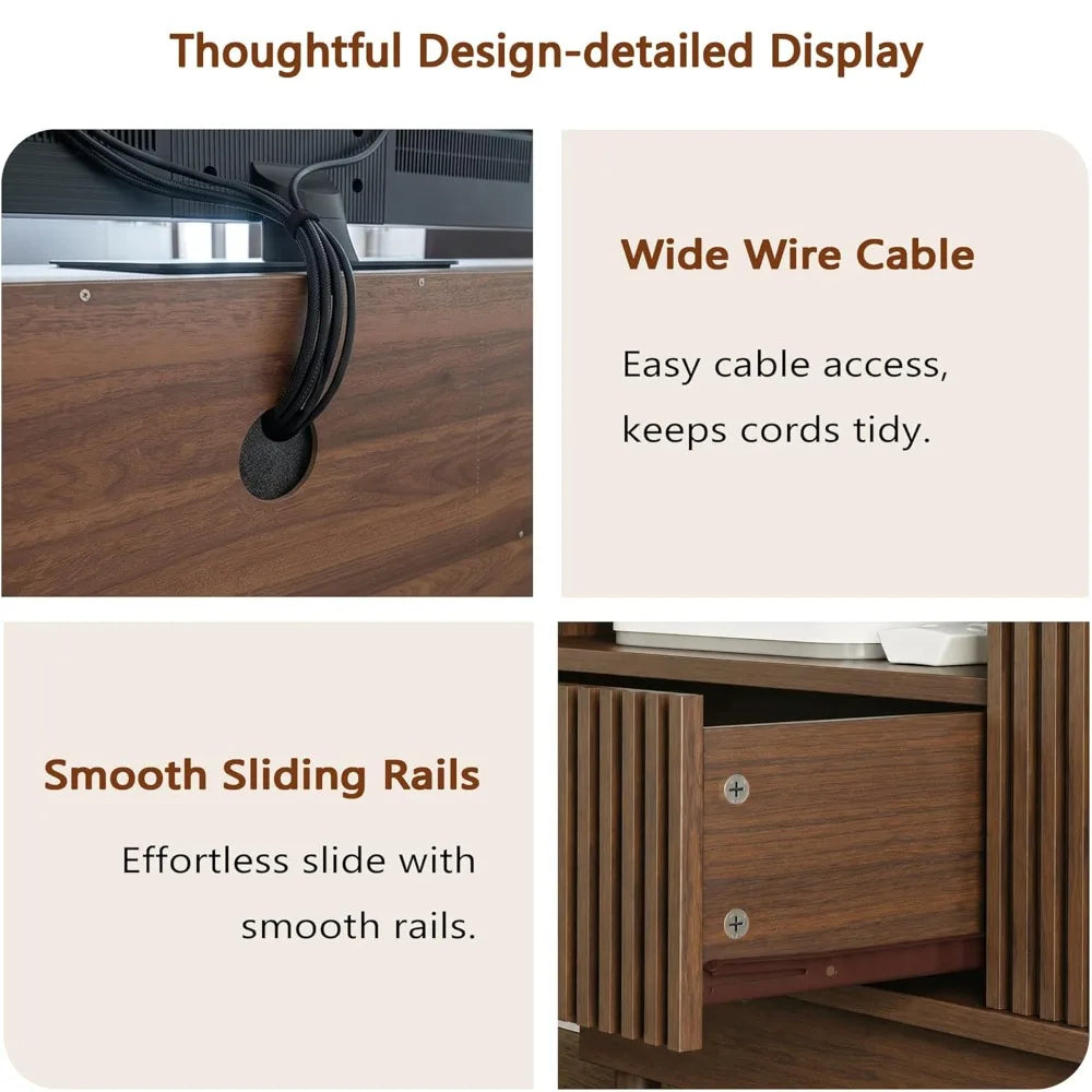 86.6" Fluted Entertainment Center for up to 85" TVs 2 Sliding Doors