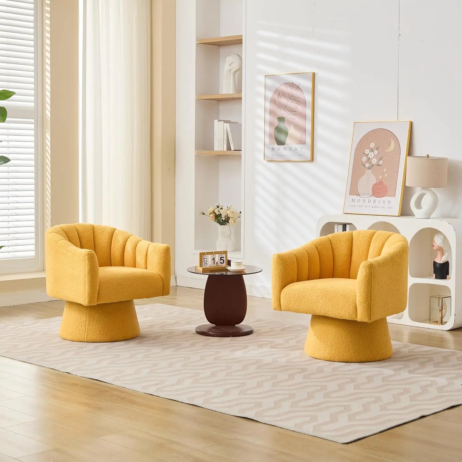 360° Swivel Velvet Upholstered Barrel Chair Set 2 Overstuffed Armchair