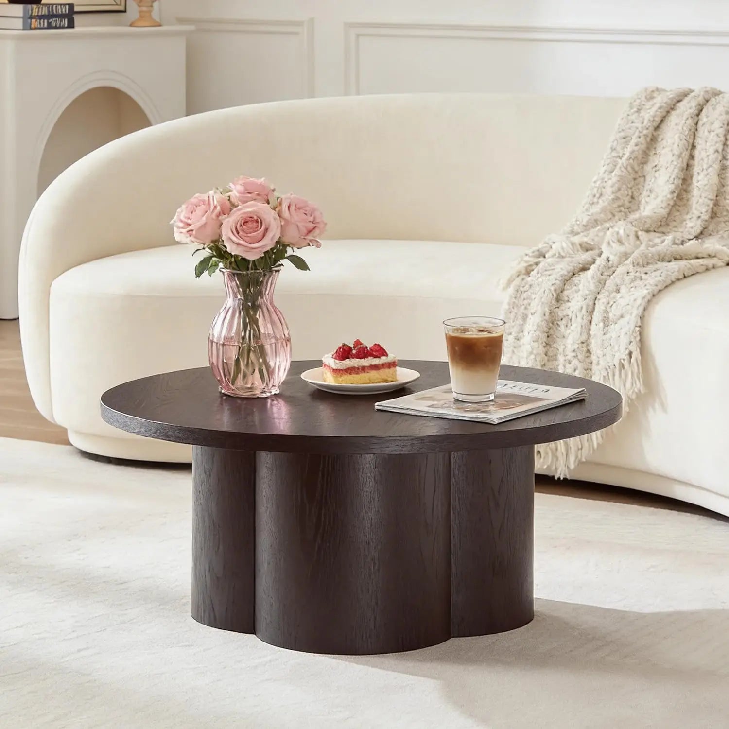 Rustic 35.98'' Round Wood Pedestal Coffee Tables