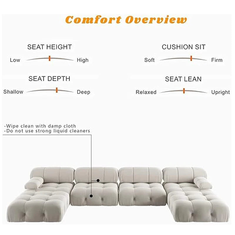 Sdorens 138" Sectional Couch U-Shape Velvet Sofa 2 Ottomans