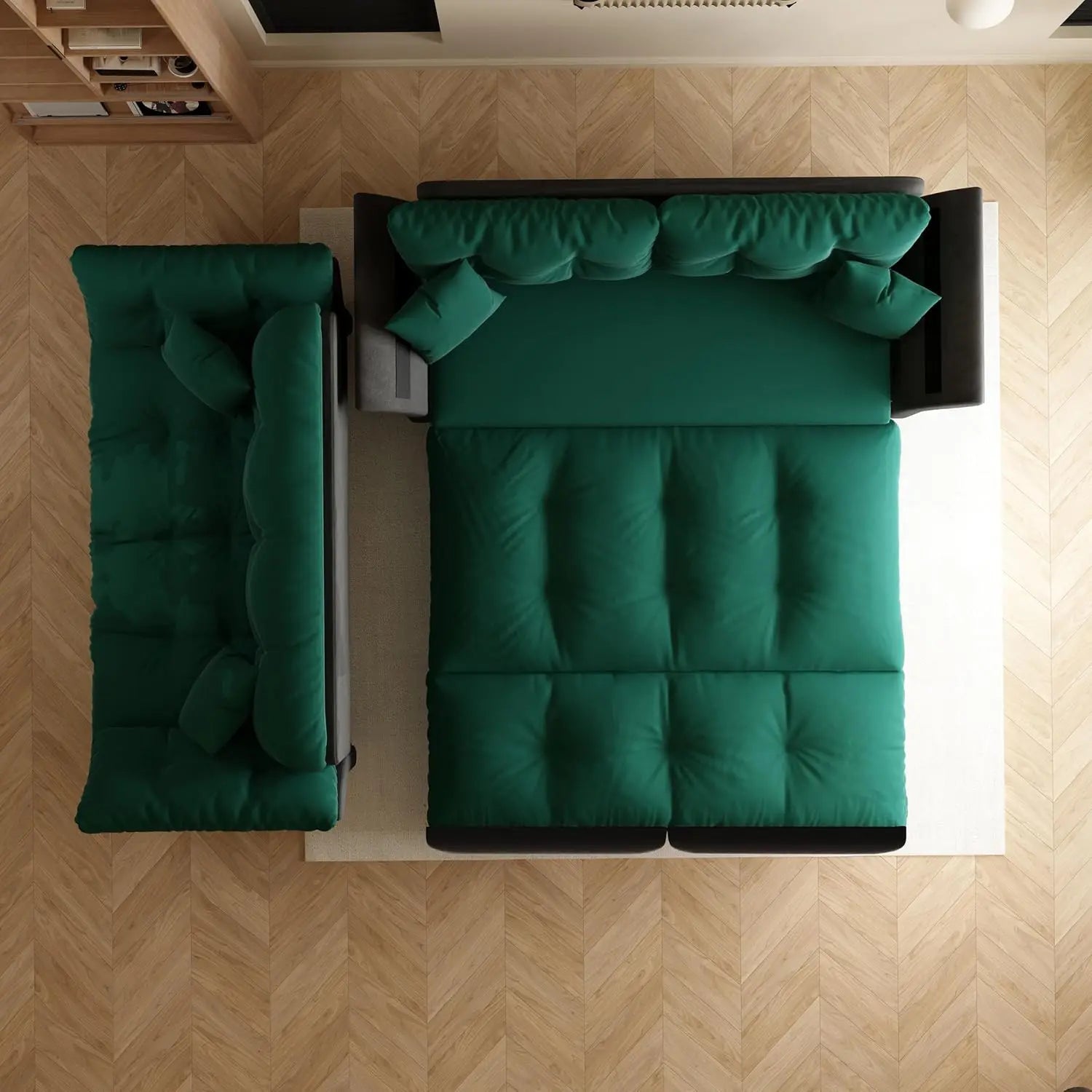 74.8" 3-in-1 Queen Velvet Convertible Pull-Out Sofa Bed, Pockets