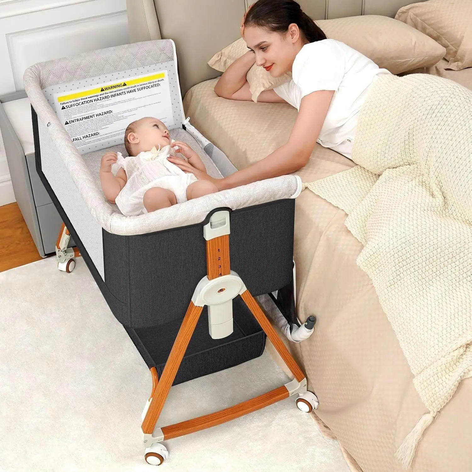 Baby Bassinet, 3-in-1 Bassinet Bedside Sleeper with Wheels