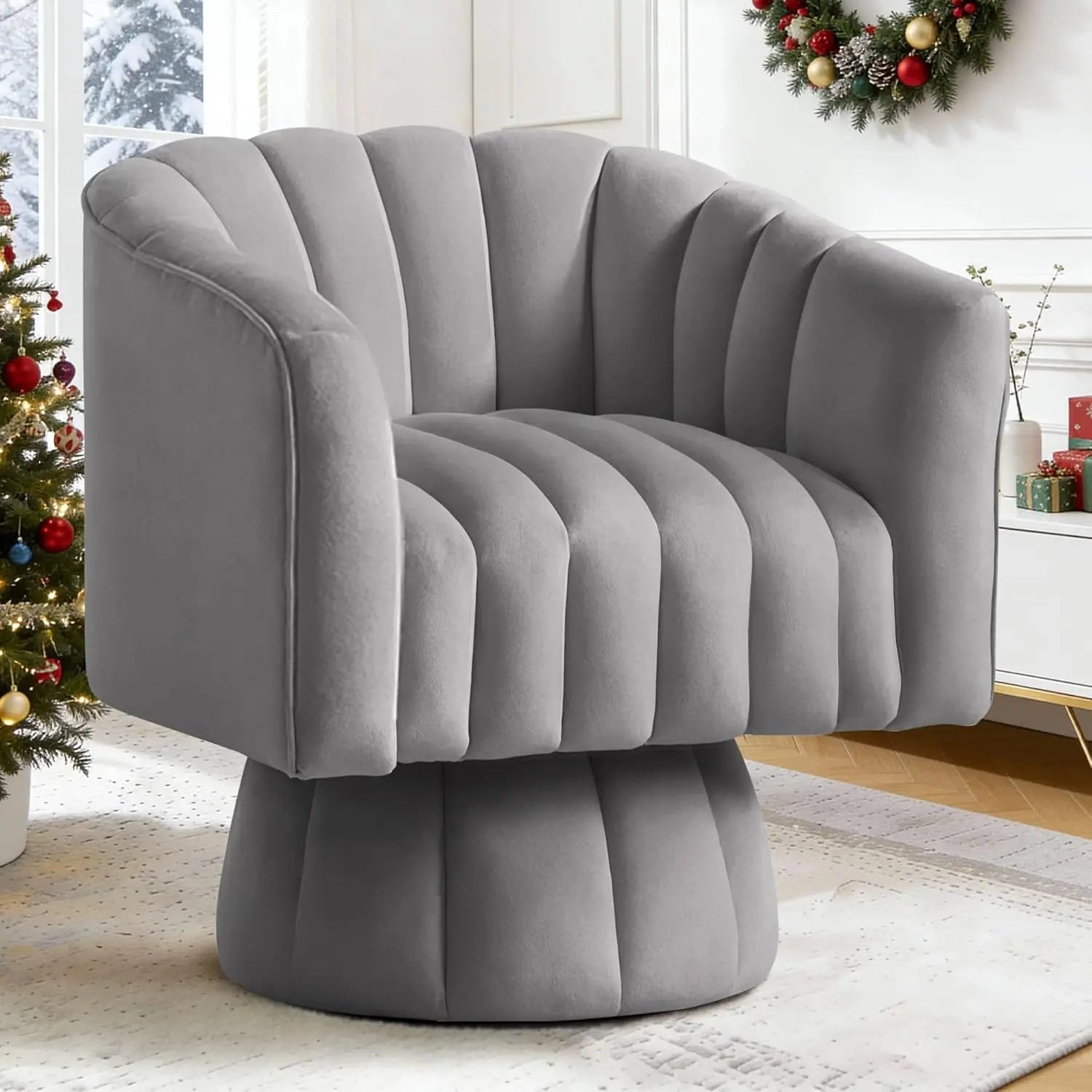 360° Swivel Barrel Chair, Wide Upholstered Velvet Fabric