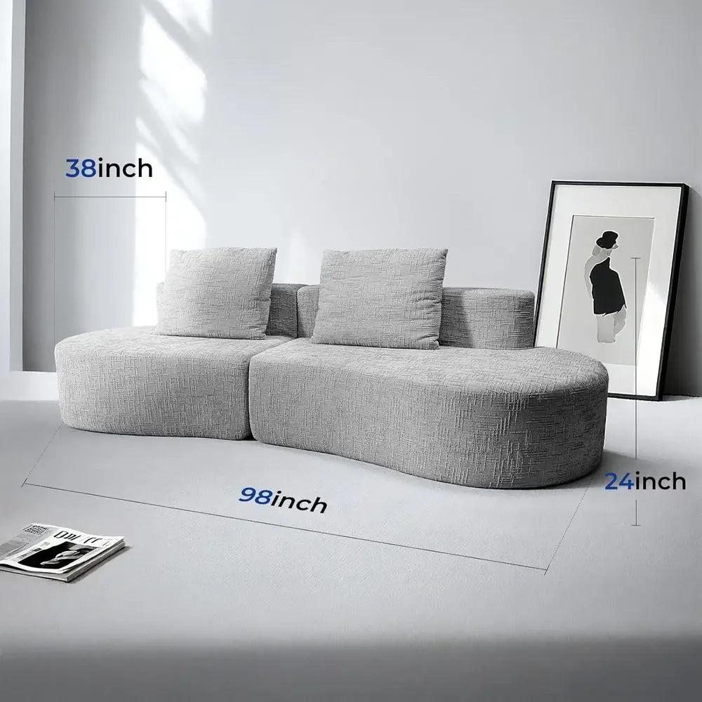 Curved 98" Sofa, Moon Pattern, Grey, Sofa Bed, 2 Pillows
