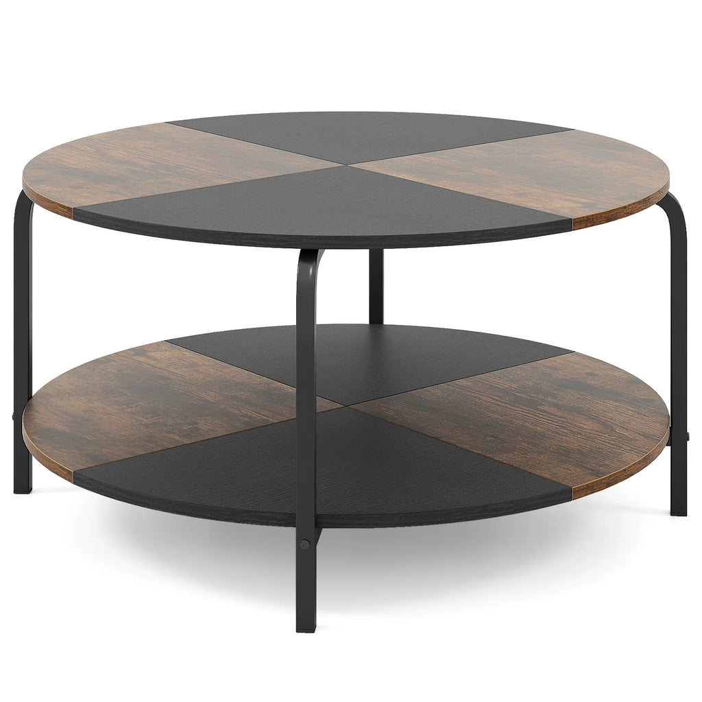 2-Tier Round Coffee Table w/ Storage Shelf, Metal Frame