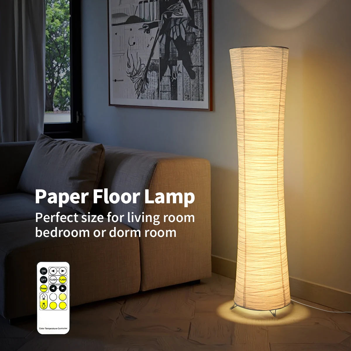 Paper floor lamp, chrome-plated, LED light strip, festival lantern