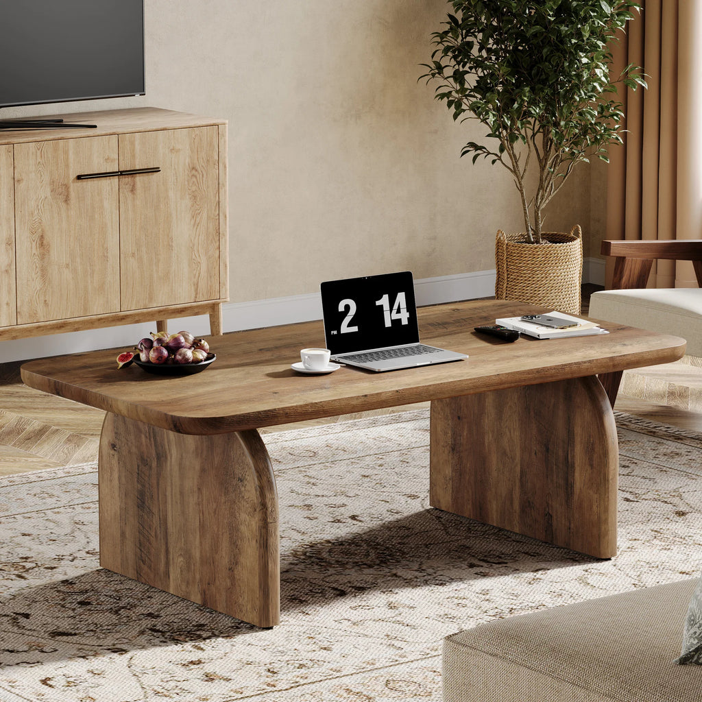 Farmhouse 47.24IN Coffee Table  Engineered Wood Center Sturdy Base