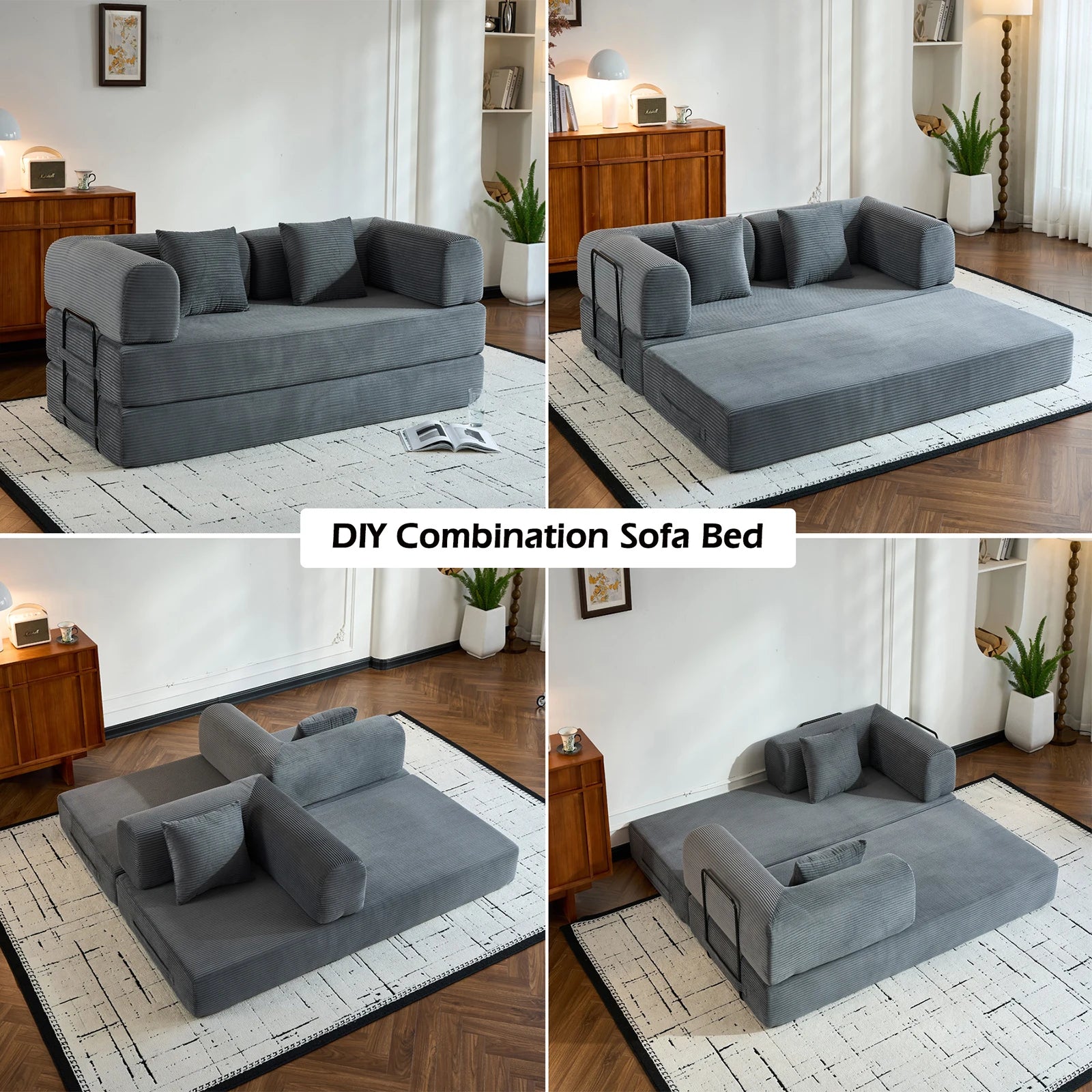 79" Folding Convertible Oversized Corduroy Sofa Bed, Boneless Loveseat