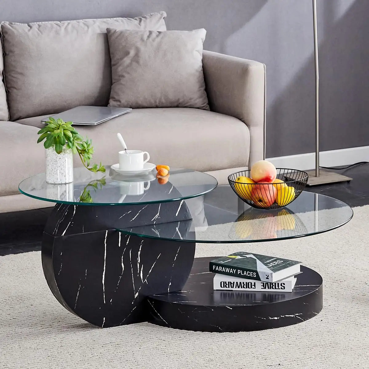 3IN Large Glass Round Coffee Tabletops｜3-Tier Tempered Glass｜