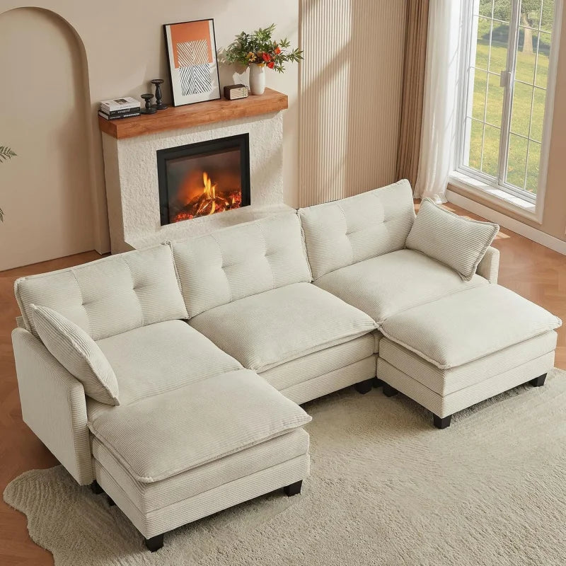 111.5 U-Shaped Corduroy Sectional 3-Seater Cloud Couch