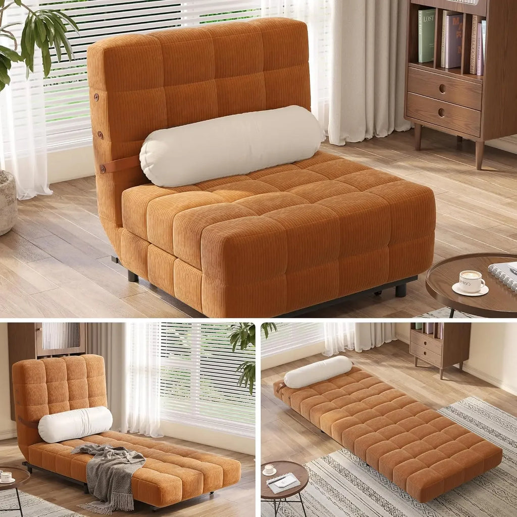 Convertible  Futon Sleeper Chair, 3-in-1 Fold-Out Chair That Turns Into A Sleeper