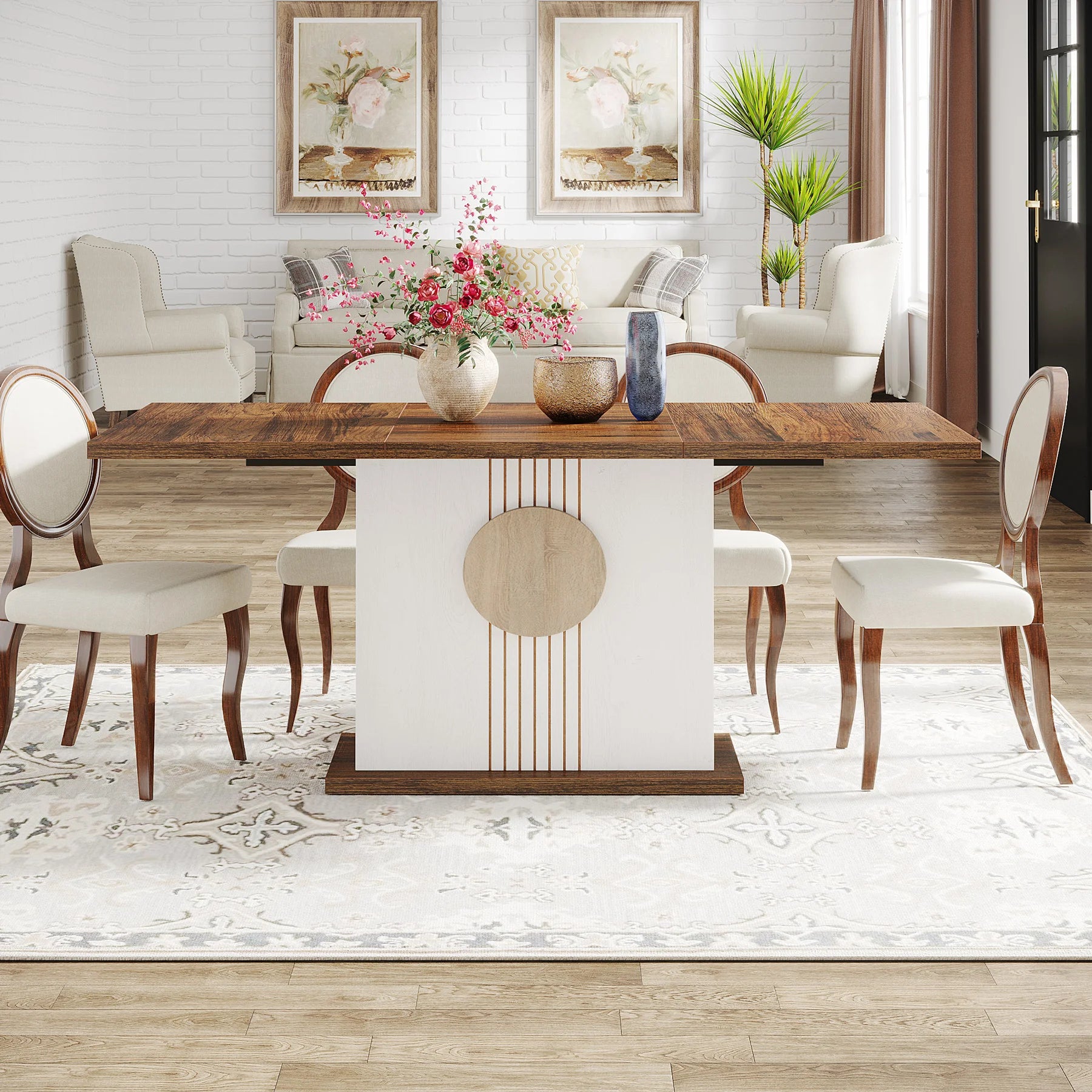 55" Rectangular Farmhouse Wood Dining Table for 4 to 6 People