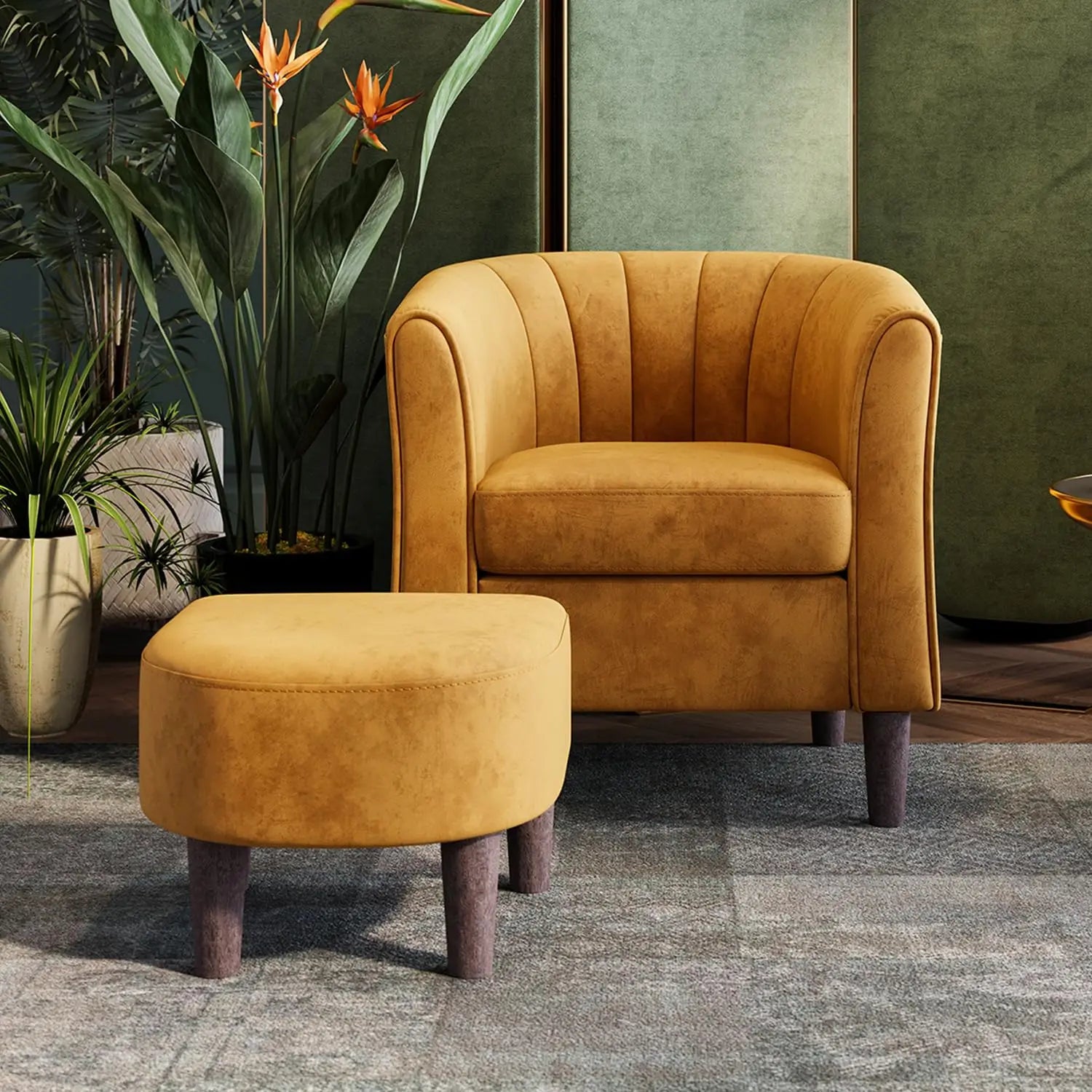 Barrel Comfy Armchair Round Arms,  Ottoman/Footrest