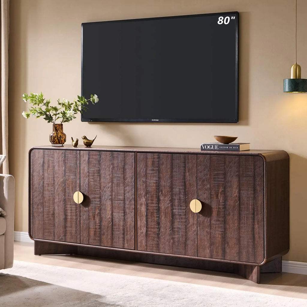 70" TV Stand for TVs Up to 80 inches, 30" Tall with Storage, Adjustable Shelves