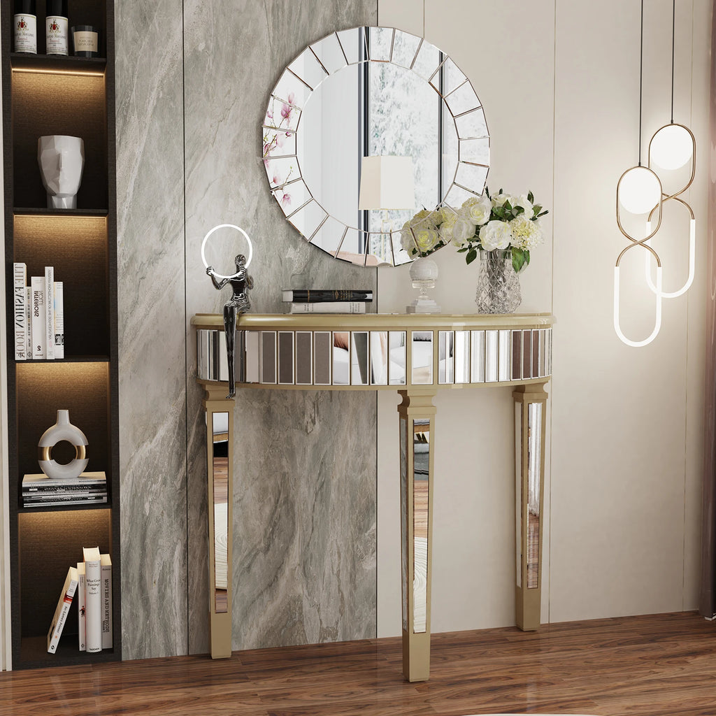 Ornate Mirrored Half Moon Console Table