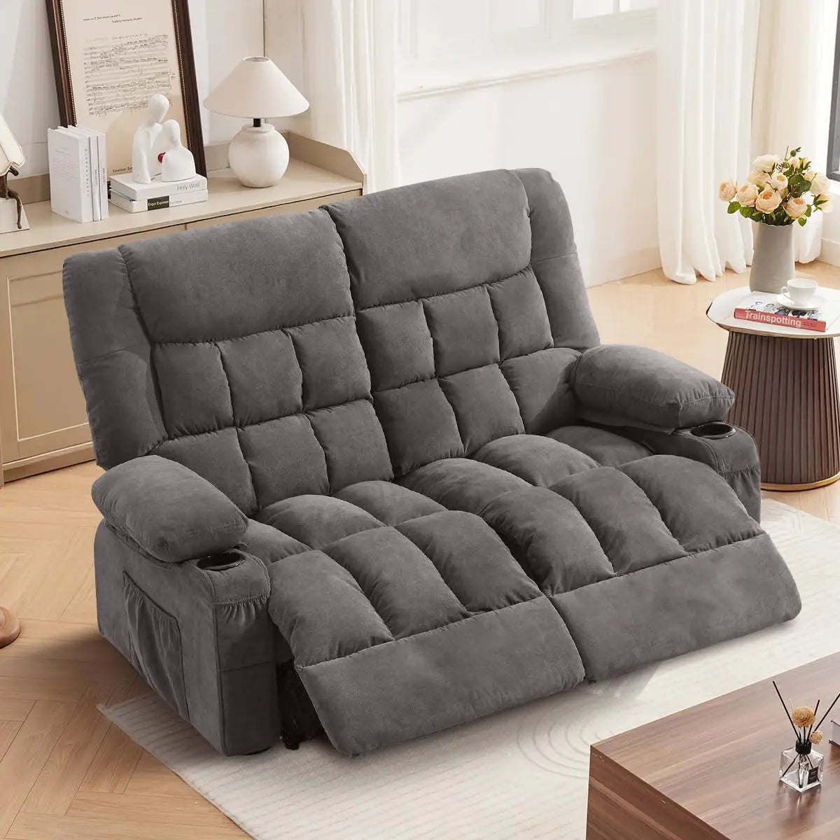 Recliner Loveseat Manual Oversized Recliner Cup Holders Ergonomic