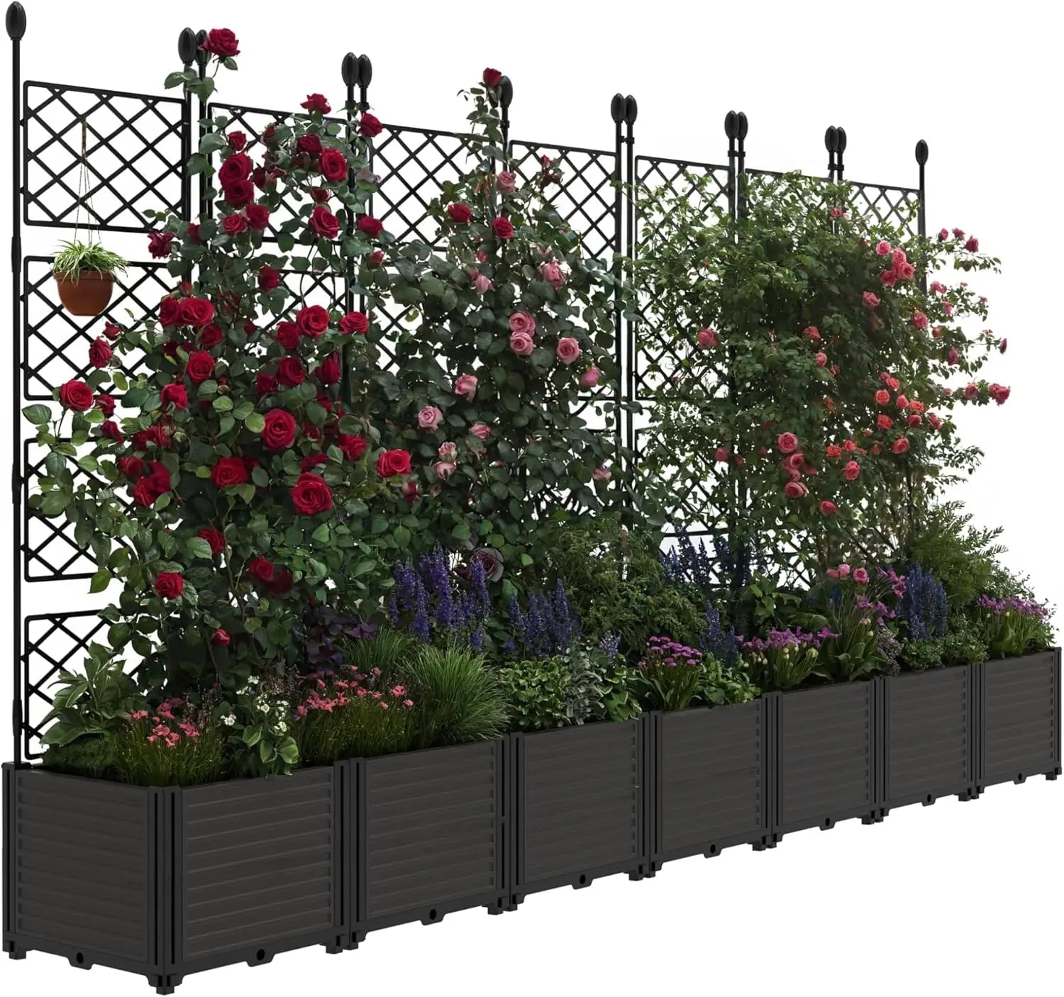 Plastic  5.25' Tall Planter Boxes w/Trellis, Raised Garden Bed, Drainage