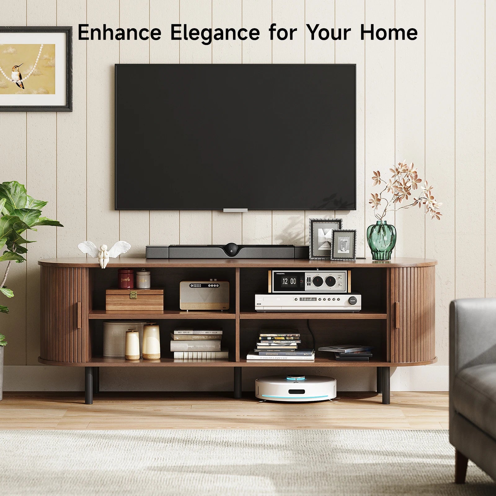 Entertainment Center Sliding Doors, Storage, Adjustable Shelves, Power Outlet