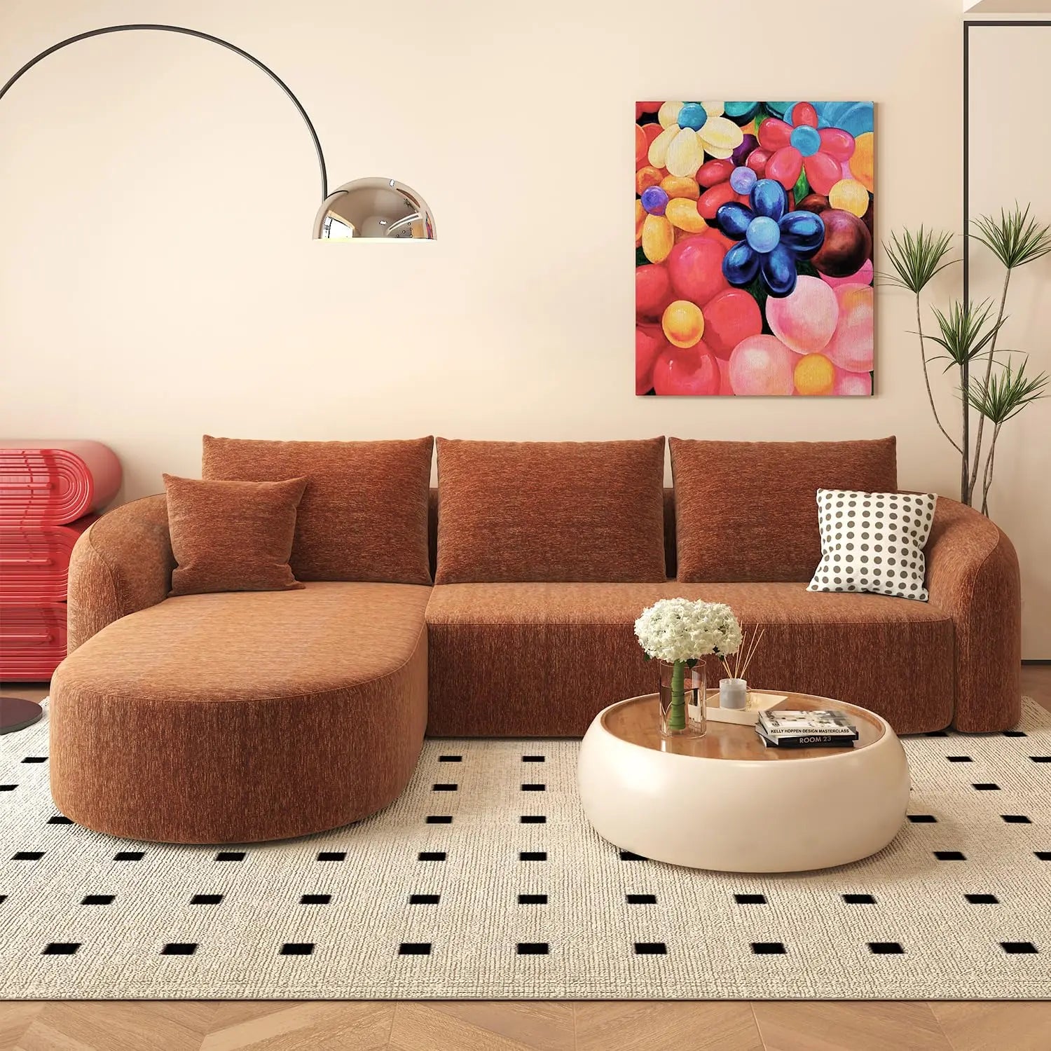 111" Modular Sectional Curved Back Sofa, L-Shape Boneless Cloud Couch