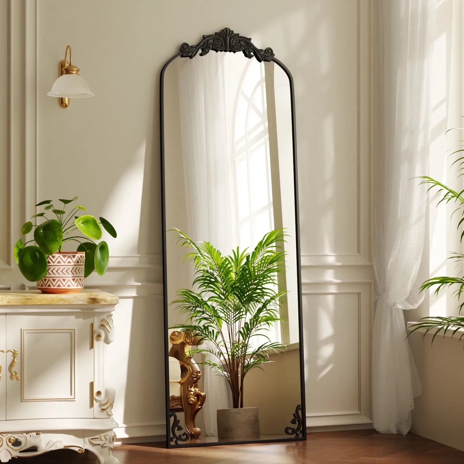 BEAUTYPEAK Full Length Mirror with Baroque Flower Head Design