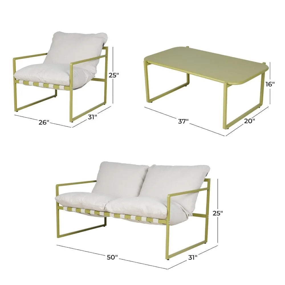 4-Piece Patio Furniture Set, Soft Cushions, Small Metal Sofa, Coffee Table