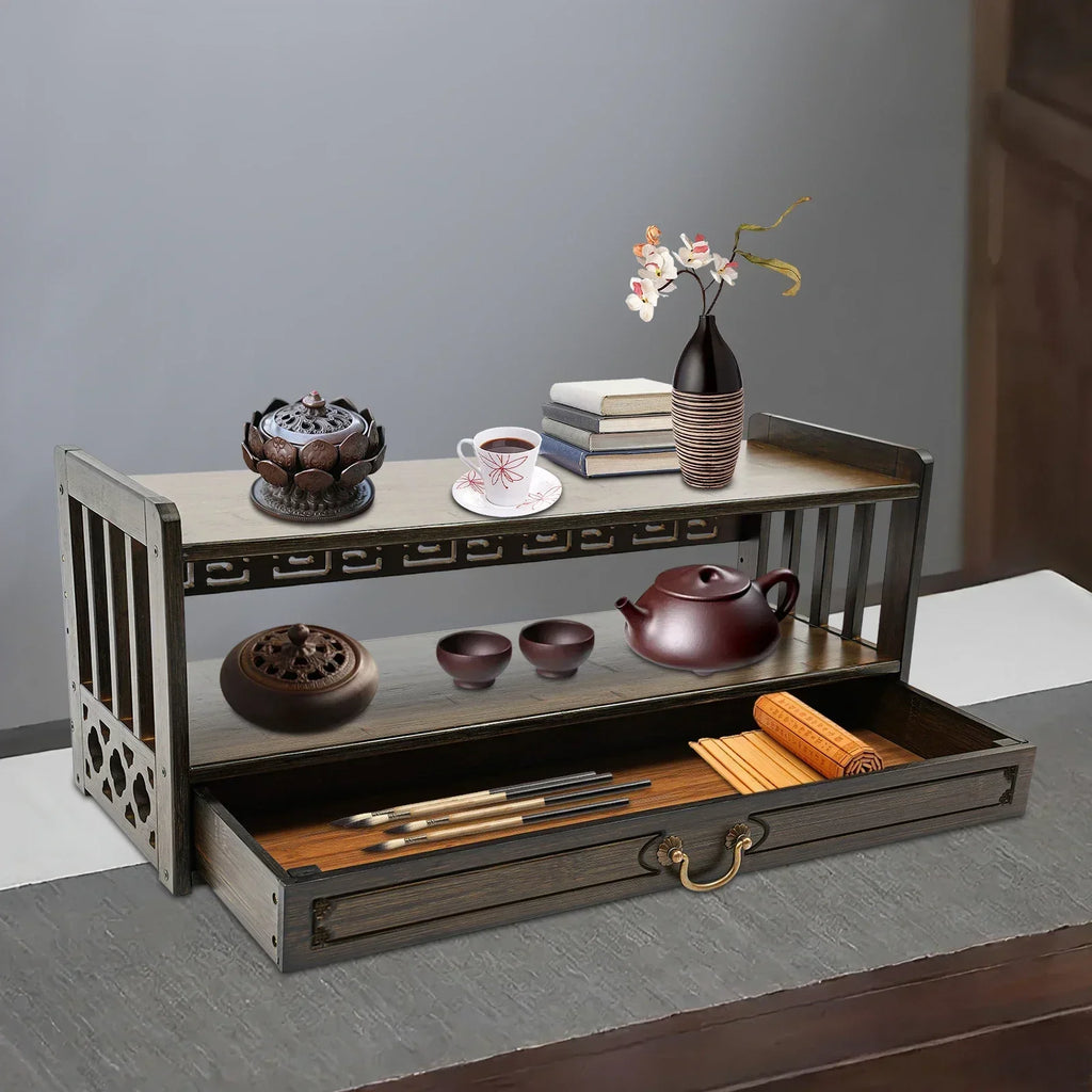 Meditation Altar Table Drawer Organizer, 69x25x28cm Walnut, Max Load 25kg