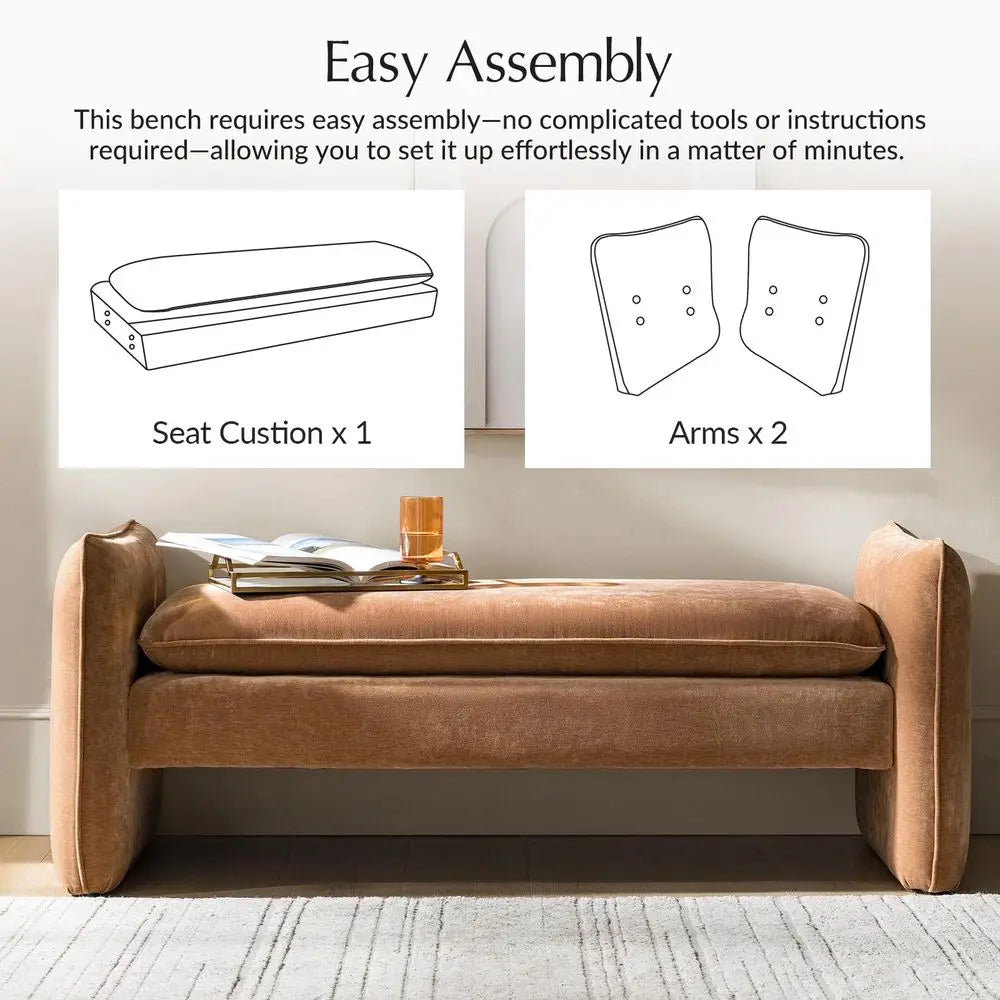 57.5" Chenille Upholstered End of Bed Bench, Thick Padded Seat