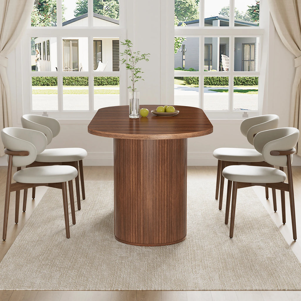 70.8IN Oval Dining Table for 6-8 Person, Semi-Cylindrical Legs Base