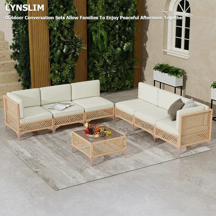 Patio Furniture Wicker Sectional Set for Backyard Relaxation Boho Style