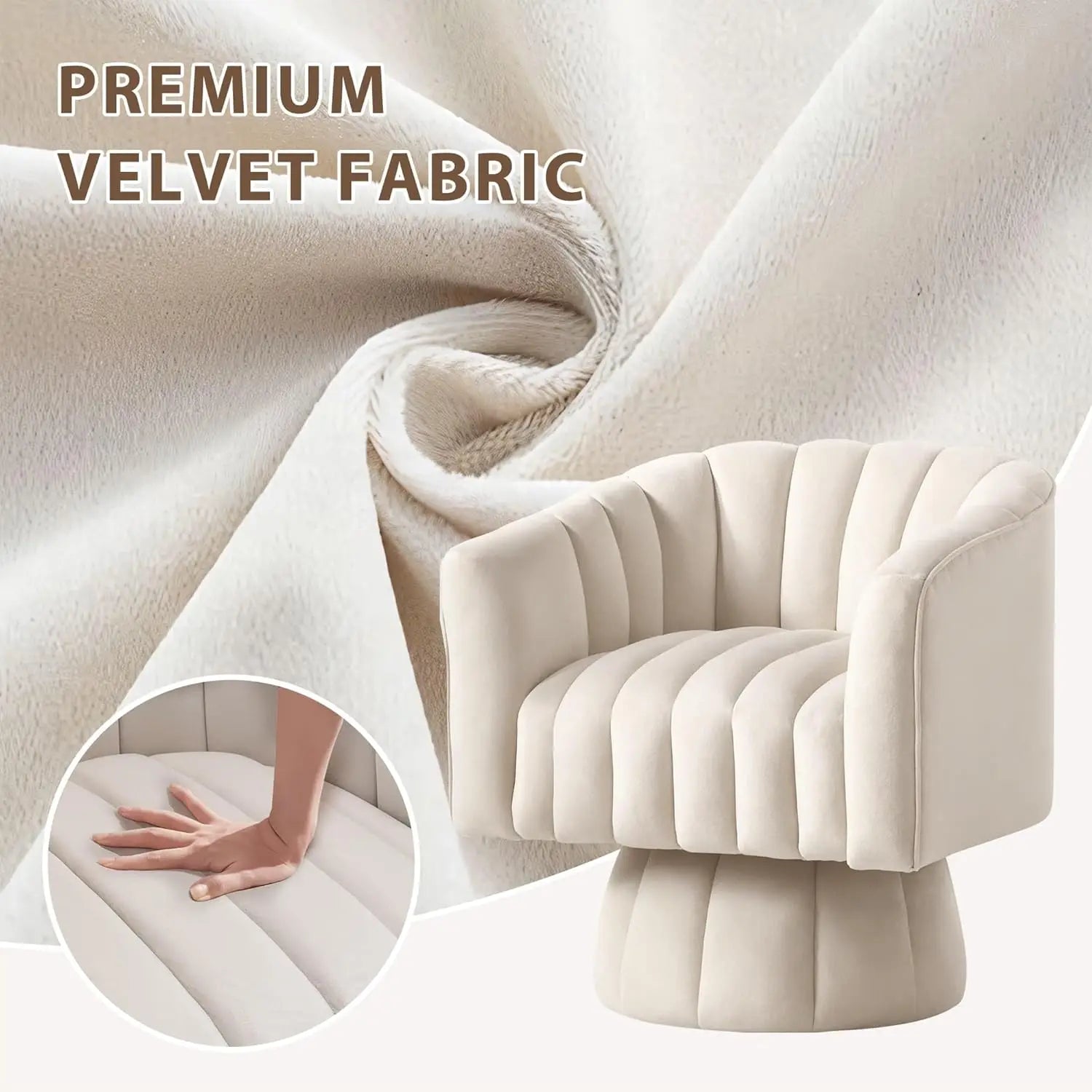 360° Swivel Barrel Chair, Wide Upholstered Velvet Fabric