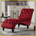 Velvet Upholstered Chaise Lounge with Pillow, Tufted Armless Recliner, Red