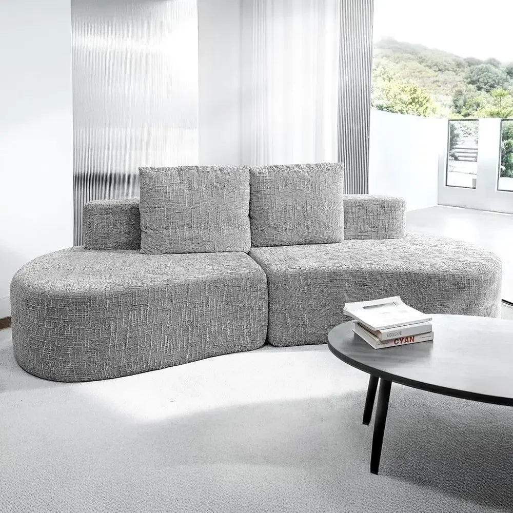 Curved 98" Sofa, Moon Pattern, Grey, Sofa Bed, 2 Pillows