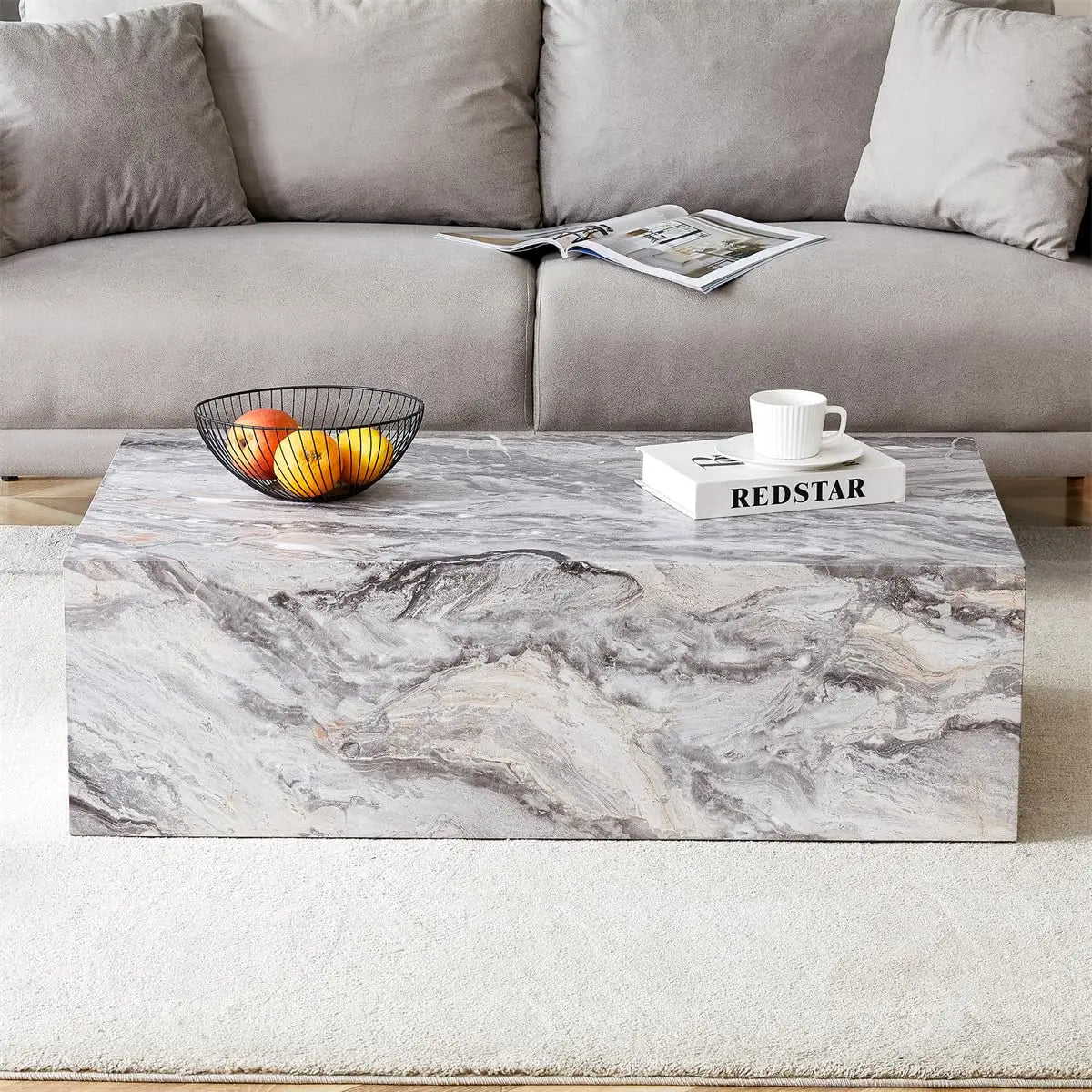 Coffee Table, Modern Faux Marble Table