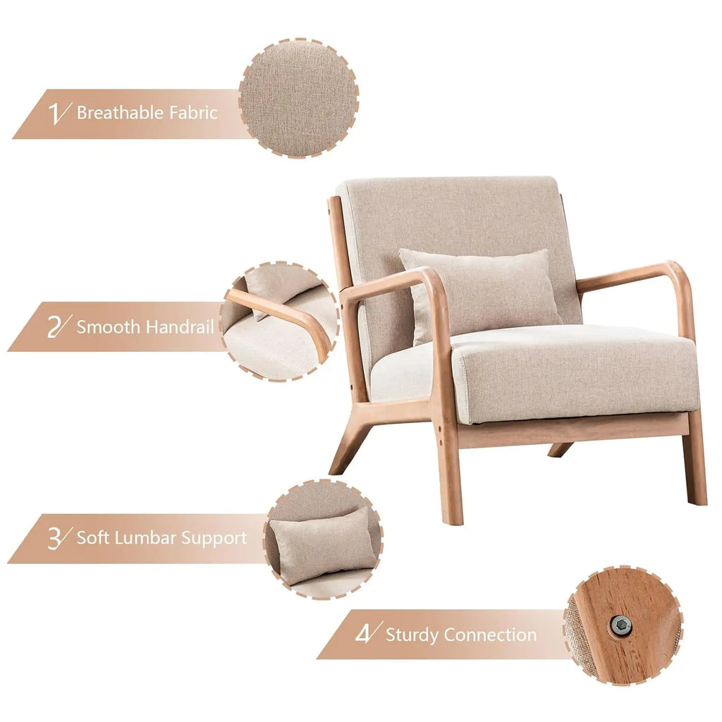 Mid-Century Modern Accent Chair Upholstered with Waist Cushion