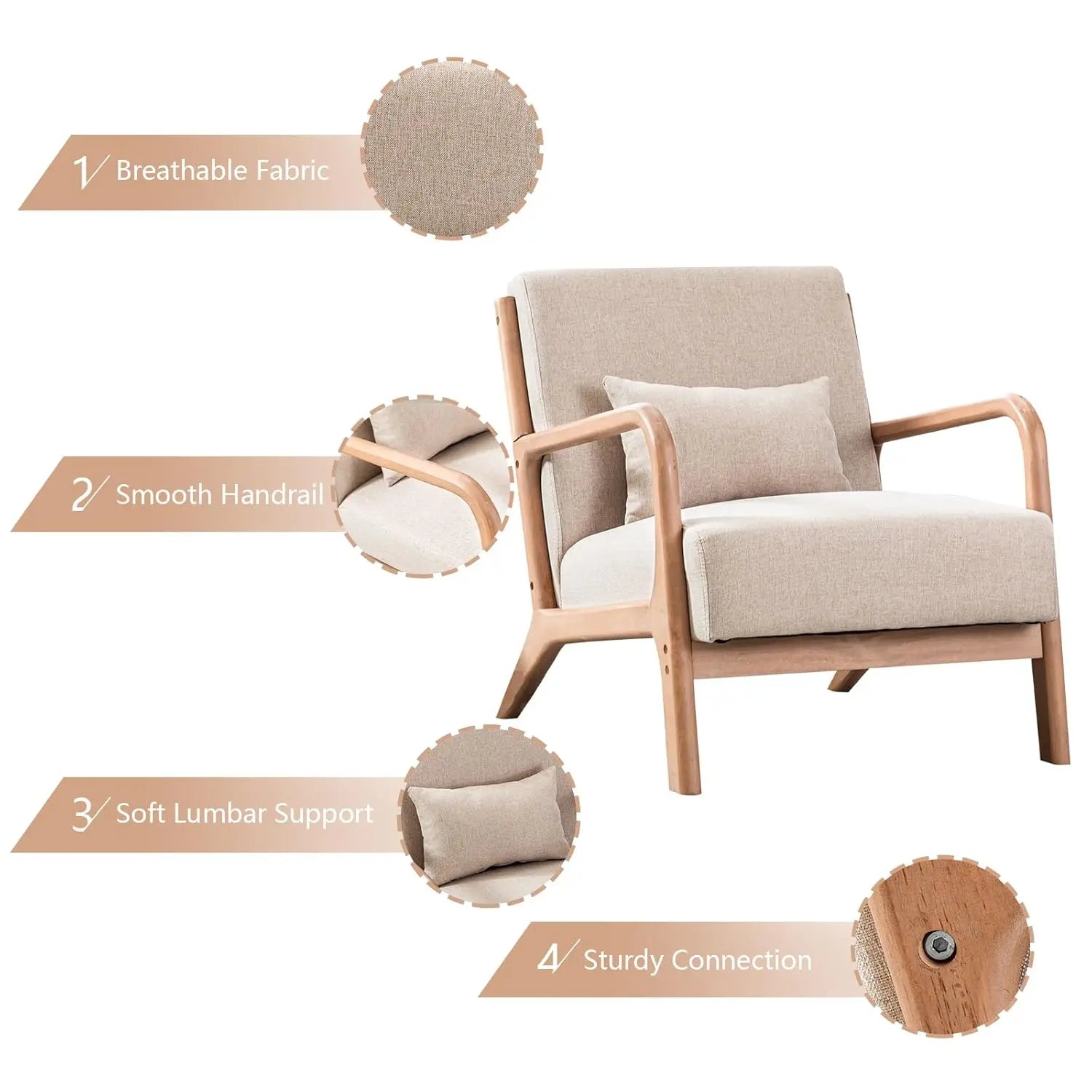 Mid-Century Modern Accent Chair Upholstered with Waist Cushion