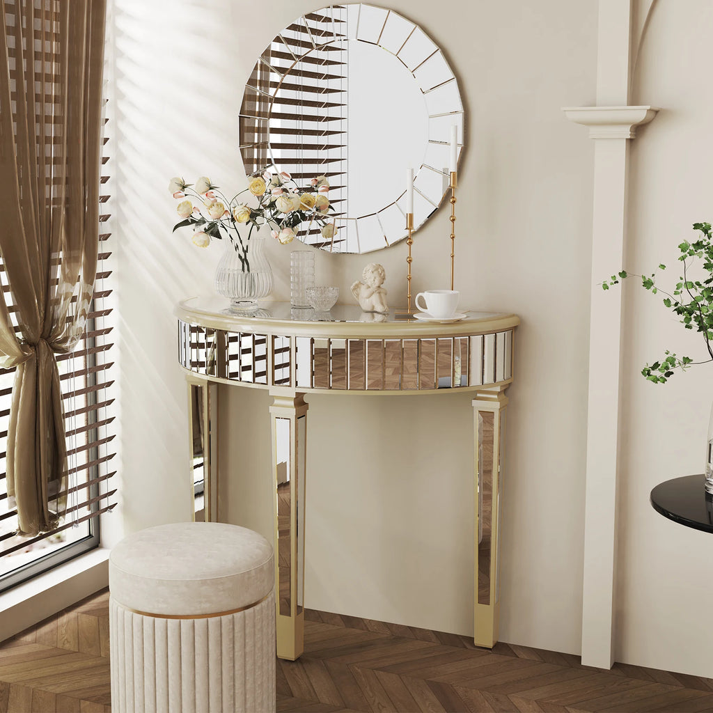 Ornate Mirrored Half Moon Console Table