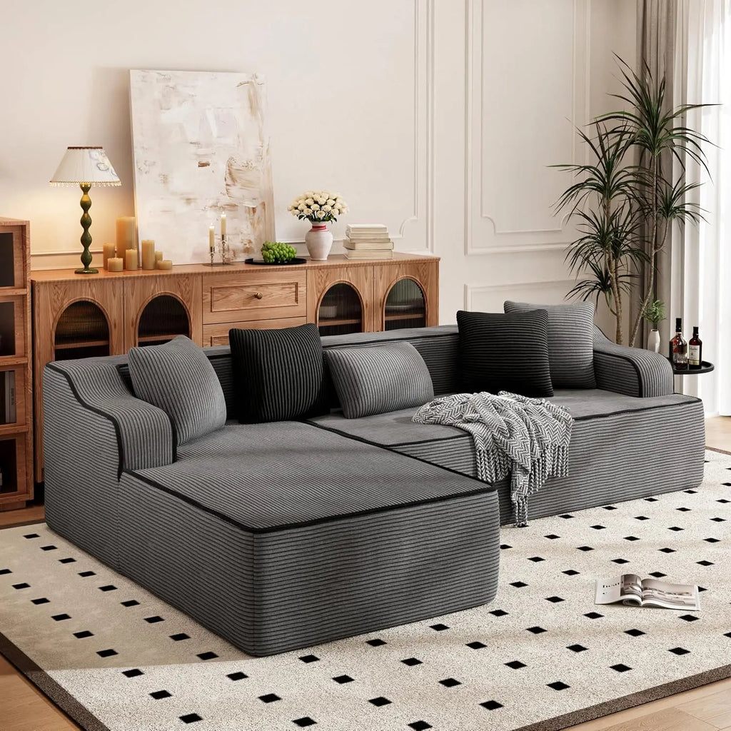 104IN Cloud Sectional Sofa, L-Shaped, Deep Seats, Compressed Couch