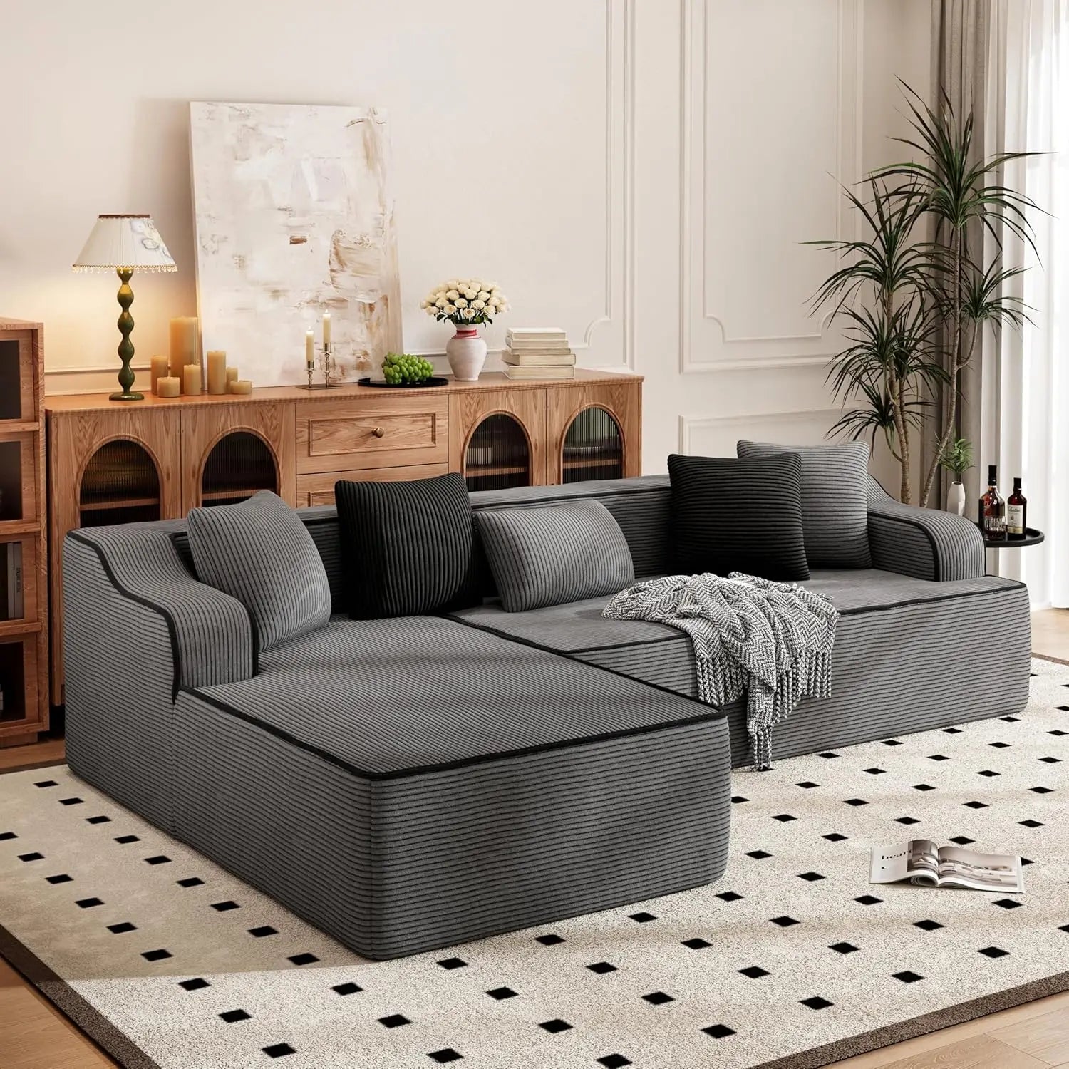 104IN Cloud Sectional Sofa, L-Shaped, Deep Seats, Compressed Couch