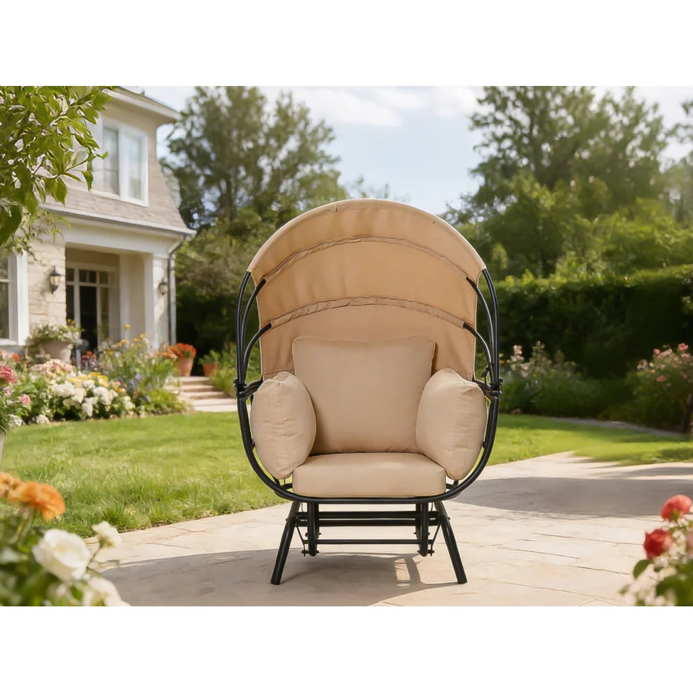 Luxury Egg Chair - Powder-Coated  Steel Frame w/Polyester Cushion, Retractable Canopy