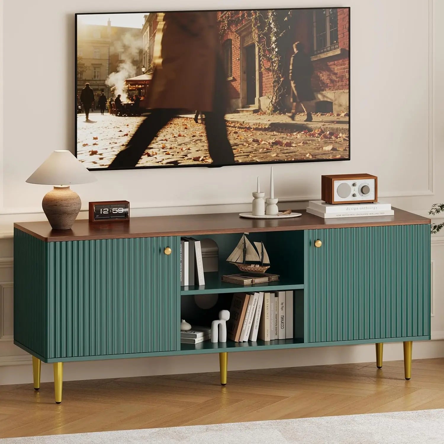 55IN Entertainment Center Up to 65" TV Console, Storage Cabinets