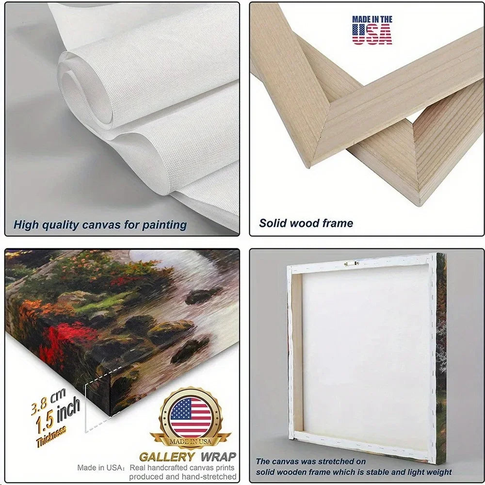 Canvas Wall  Art, 1.5" thick wax canvas painted pine wood frame.