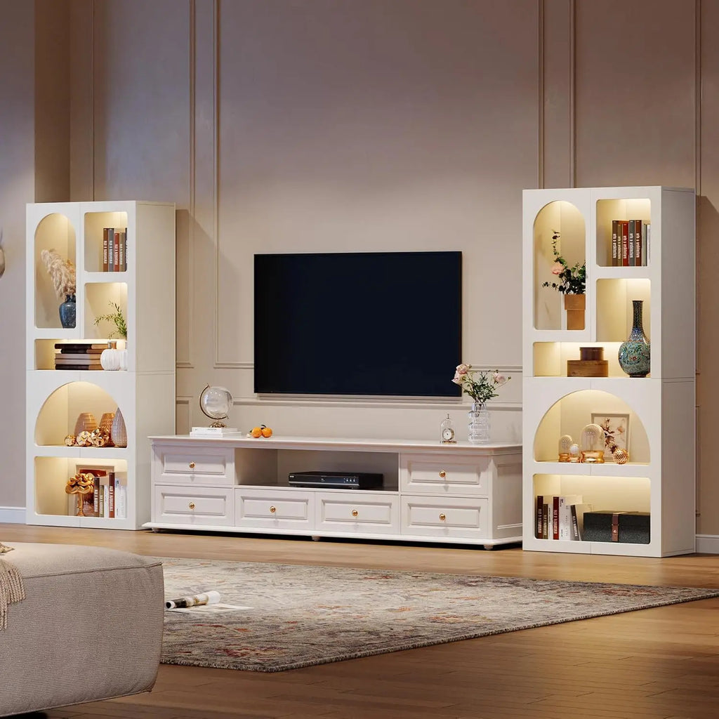 70.87" Tall Geometric Bookshelf, White Arched Bookcase, 5 Irregular Shelves