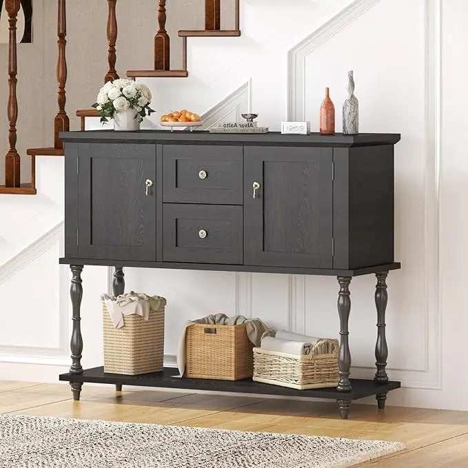 Console Table 2 Drawers 2 Storage Cabinets Open Shelf
