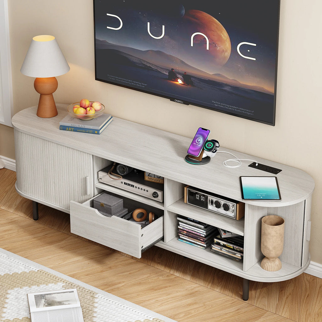 69IN TV Console for TVs up to 80", with Storage, Drawer and Adjustable Shelves
