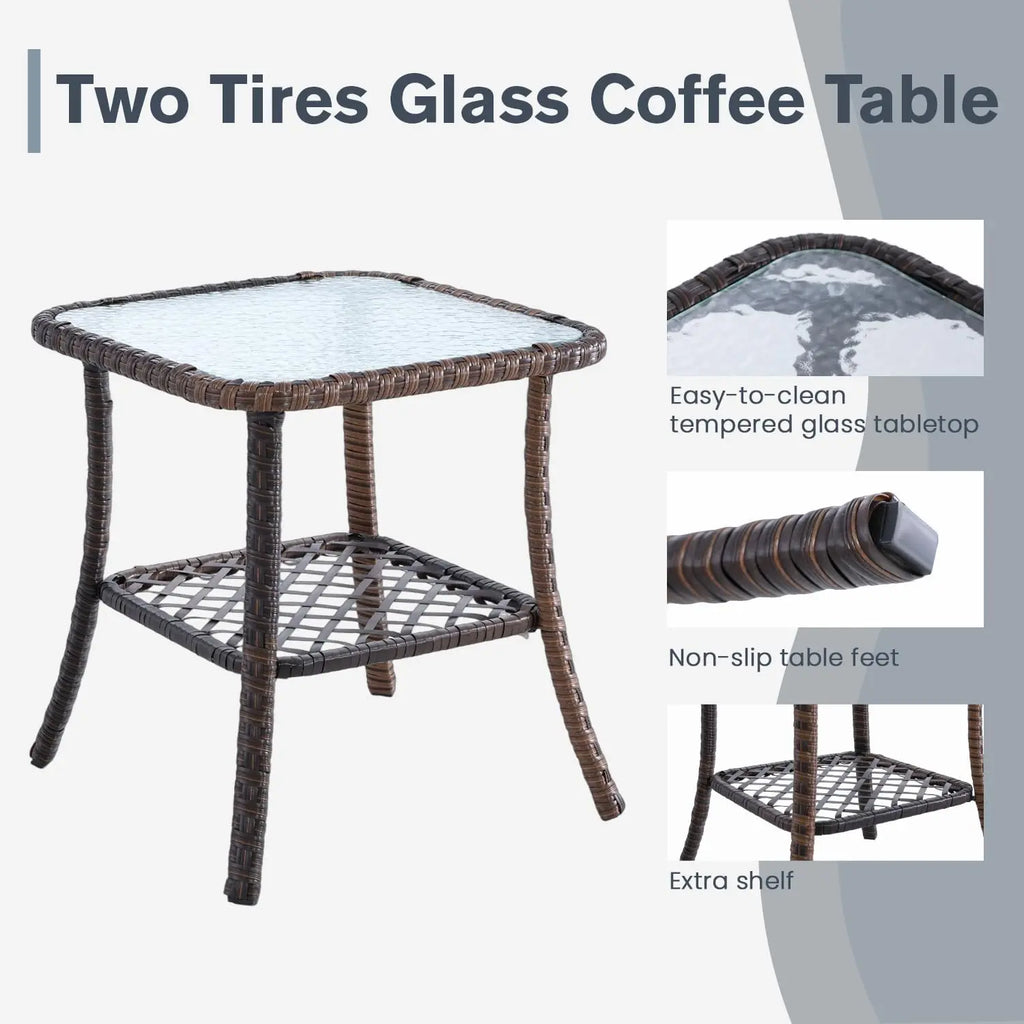 3 Pc Bistro, All-Weather Wicker, Table, Rotate 360deg & Rock